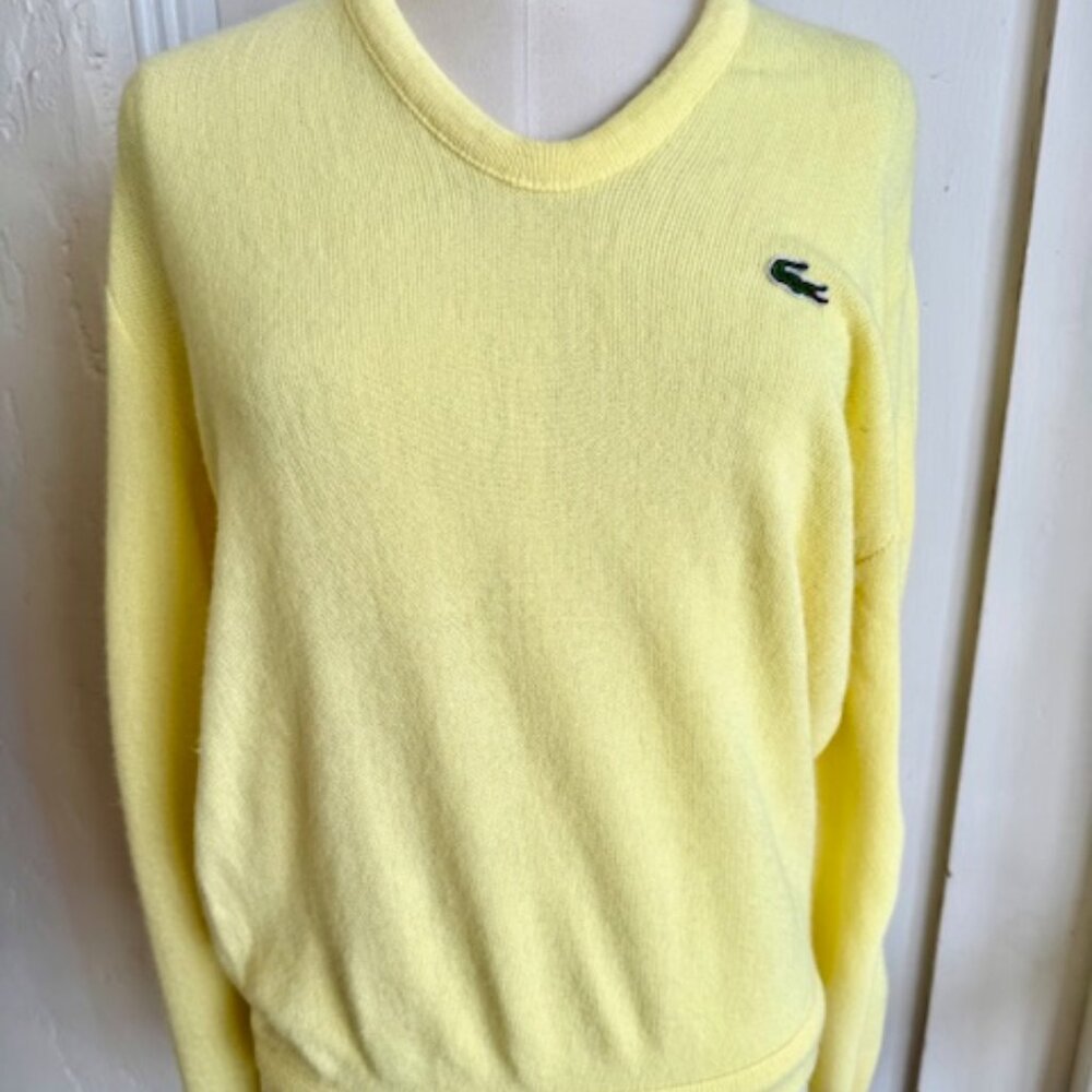 Vintage Lemon Yellow IZOD LACOSTE Preppy V Neck Knit Sweater Size M